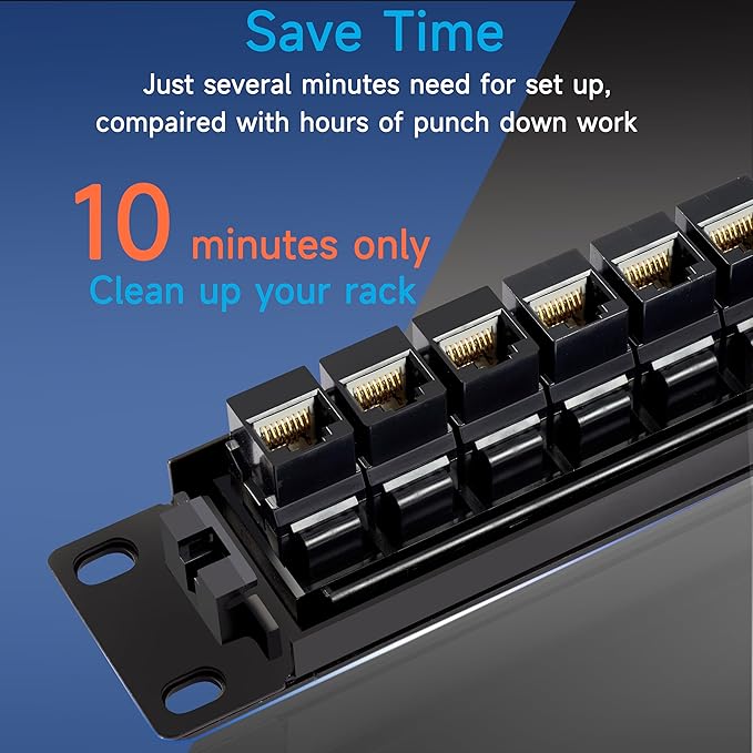 24 Port RJ45 Patch Panel Cat6 Feed Through, Coupler Network Panel 19 Inch - Image 4
