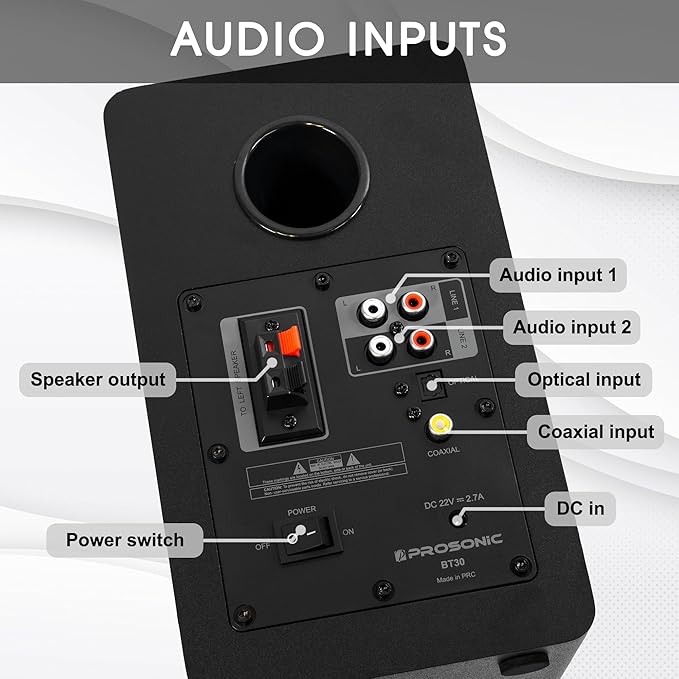 Prosonic BT30 Active Powered Bluetooth Bookshelf Speakers, Studio Monitor - Image 6