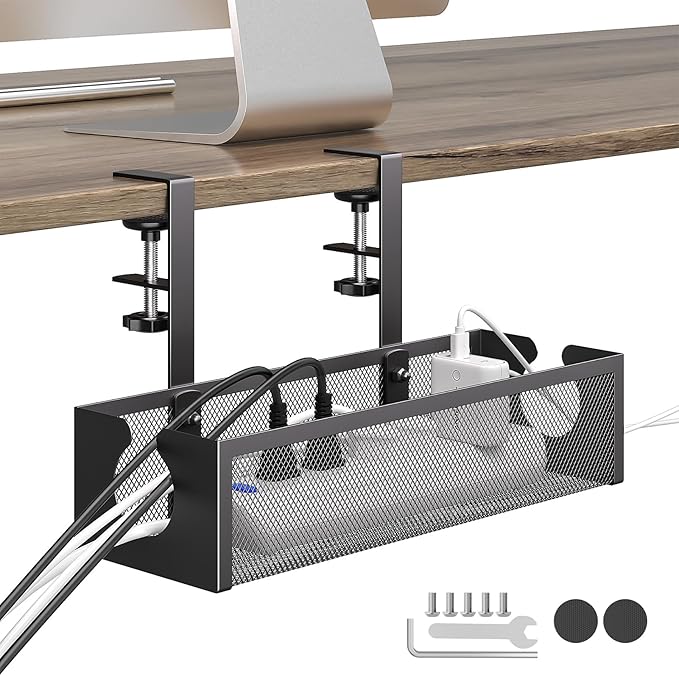 DELAMU Under Desk Cable Management Tray, No Drill Metal Mesh Cable Management - Image 9