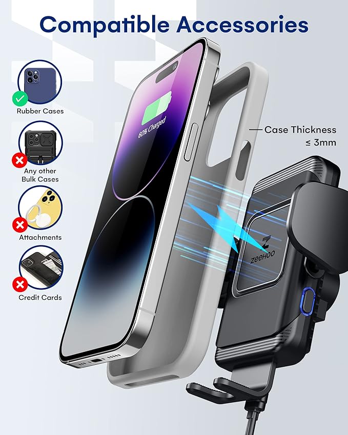 ZeeHoo Wireless Car Charger, 15 W Fast Charging Auto-Clamping Car Mount - Image 5