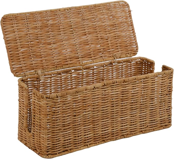PEMAR Natural Rattan Wicker Cable Management Box, Cable Organizer, 2 Open Slots by PEMAR