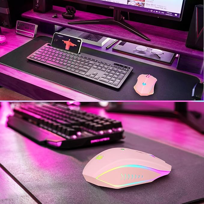 Wireless Gaming Mouse, Rechargeable Computer Mouse, 7-Color LED Light, - Image 7