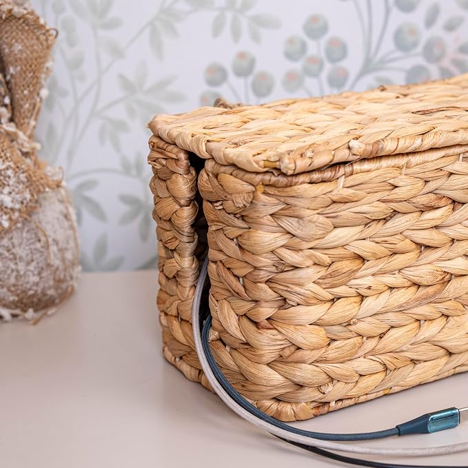 PEMAR Natural Wicker Cable Management Box, Cable Organizer, 2 Open Slots - Image 4