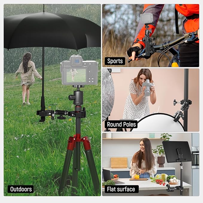NEEWER Double Super Clamp with Magic Arm, Cleaning Cloth, Umbrella Camera Pole - Image 6