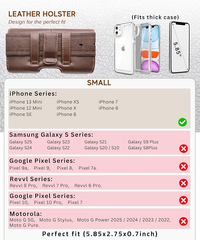 Leather Phone Holster for Men & Women, Horizontal Cell Phone Case, Fits iPhone - Image 5