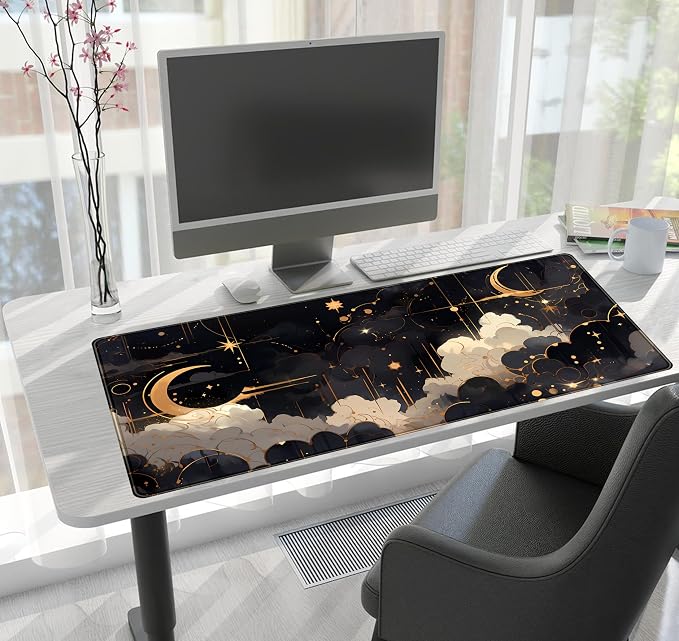 Black and Gold Celestial Desk Mat XXL Extended Gaming Mouse Pad Large Mousepad - Image 7