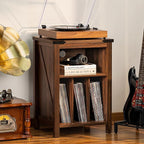 Record Player Stand with Vinyl Record Storage, Rustic Brown Record Player Table - Image 2