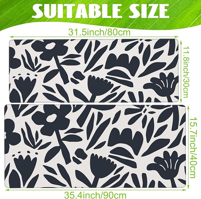 Desk Pad, Hand Drawn Leaves and Flowers Desk Mat, Abstract Plant Large Gaming - Image 2