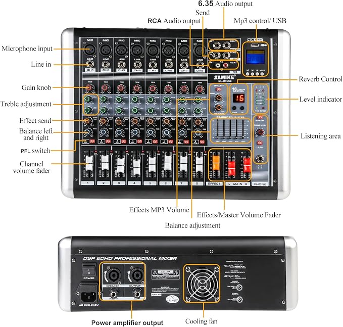 Mixers Audio 8 Channel Mixer Power Mixer Amplifier 2 * 300 Watt Output Dj Mixer - Image 3