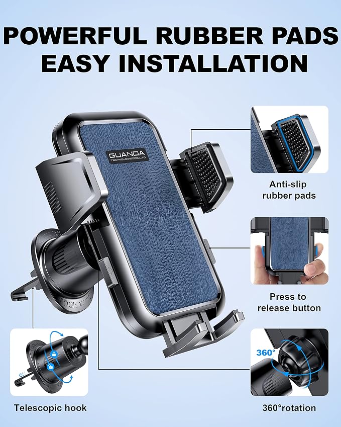 Car Vent Phone Mount, Adjustable 360 Rotation Vent Clip Car Phone Holder Mount - Image 6