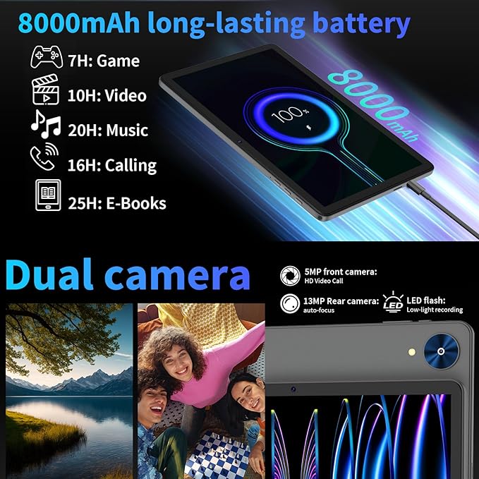 Android 15 Tablet with Keyboard, 26GB+256GB, 10.1 Inch Tablet 8000 mAh Battery - Image 5