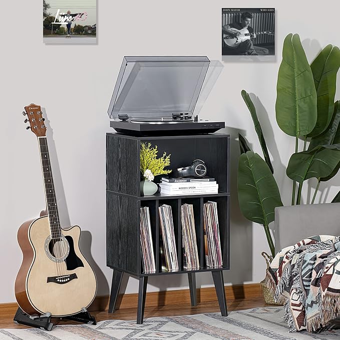 Lerliuo Record Player Stand, Mid-Century Vinyl Storage Cabinet Table - Image 9