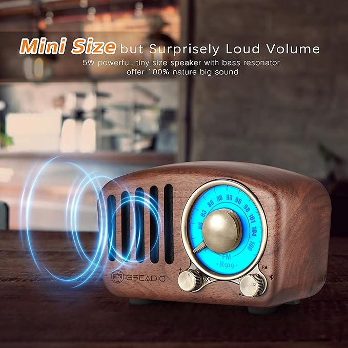 Vintage Radio Retro Bluetooth Speaker- Greadio Walnut Wooden FM Radio - Image 5