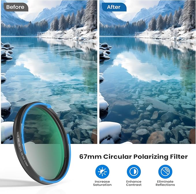 67mm CPL Filter for Phone/DSLR, HD Circular Polarizer Polarizing Filter - Image 2