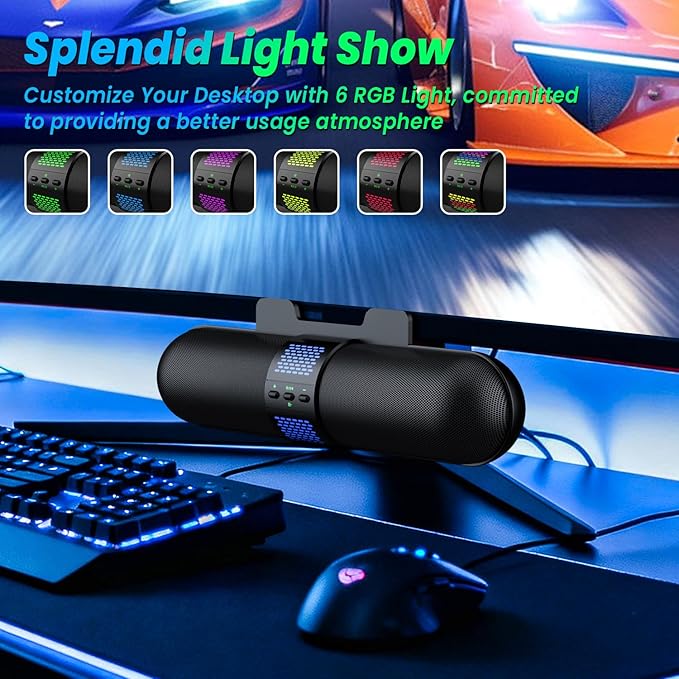 BESTISAN Computer Speaker, 6 RGB Light Modes, Gaming Soundbar - Image 3