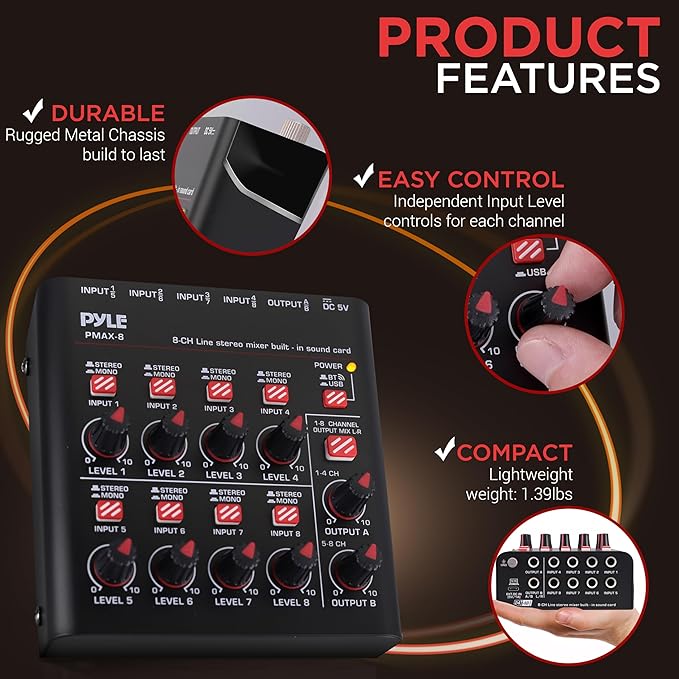 Pyle 8-Channel Wireless BT Streaming Mini Line Mixer - Image 4