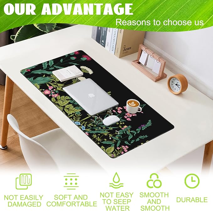 Large Gaming Mouse Pad for Desk, Wildflowers Night Desk Mat, Wild Floral Flower - Image 4