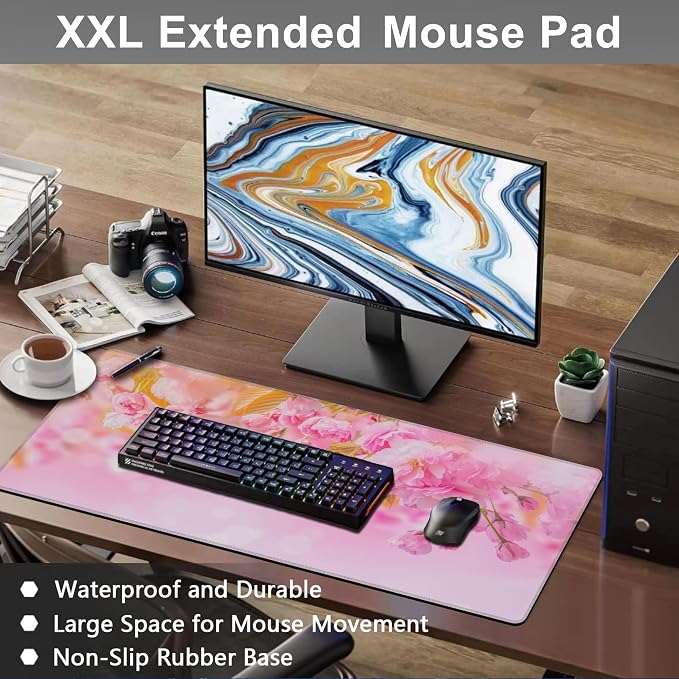 Mouse Pad, Large Pink Sakura and Butterfly Desk Mat, Extended Non-Slip Gaming - Image 6