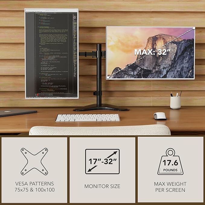 Mount-It! Dual Monitor Stand, Premium Adjustable Desk Mount - Image 2
