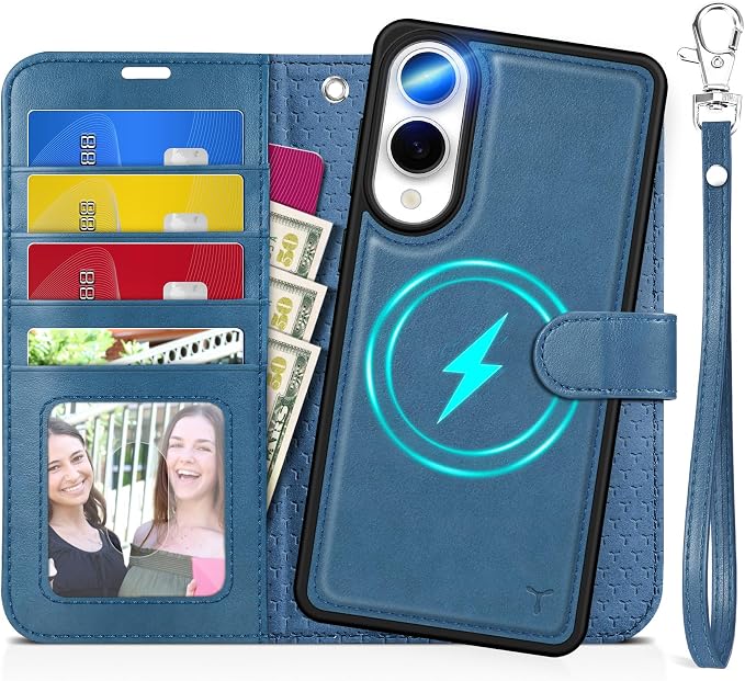 TUCCH Case Wallet for Galaxy S25 Edge, Removable Wrist Strap PU Leather by TUCCH