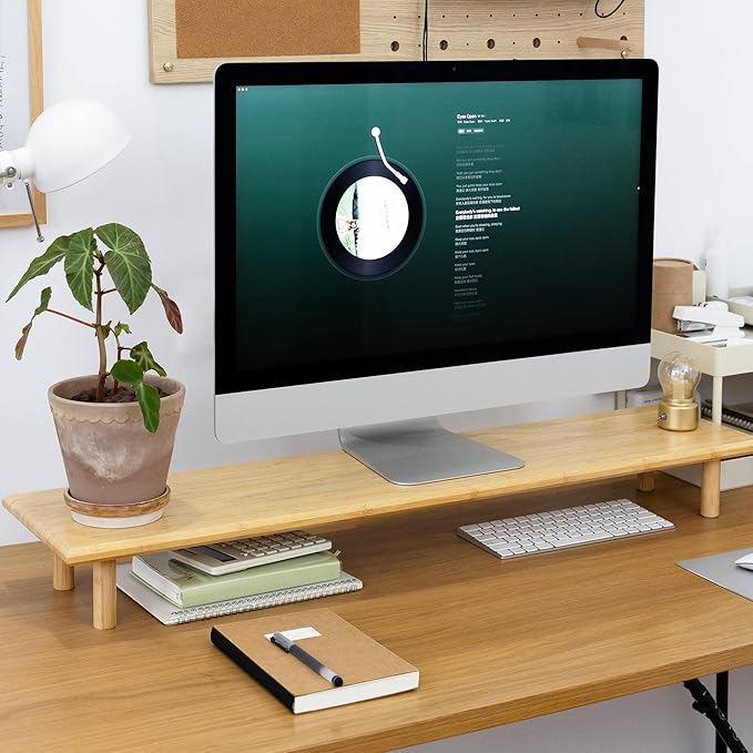 Bamboo Dual Monitor Stand Riser by Rocdeer