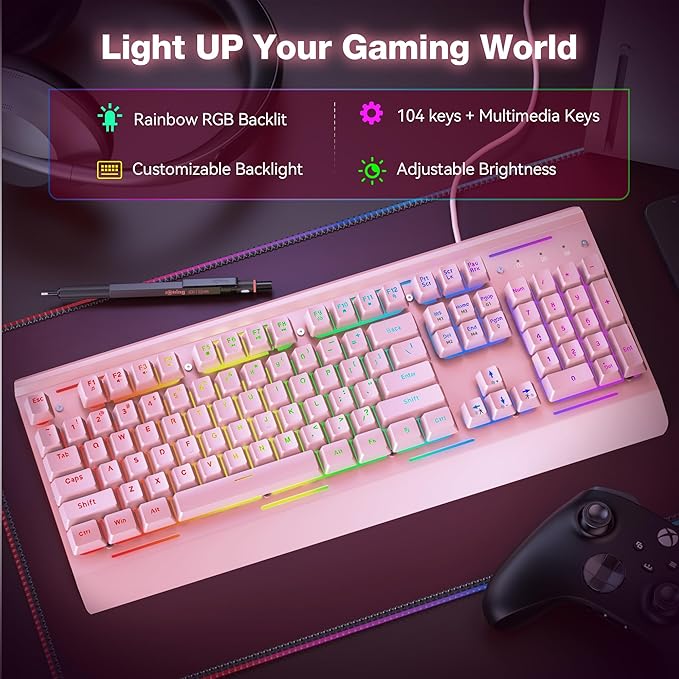 TECKNET Gaming Keyboard, USB Wired Computer Keyboard, 15-Zone RGB Illumination - Image 3