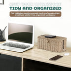 BLUEWEST Large Cable Management Box, Natural Rattan Cable Cord Organizer Boxes - Image 7