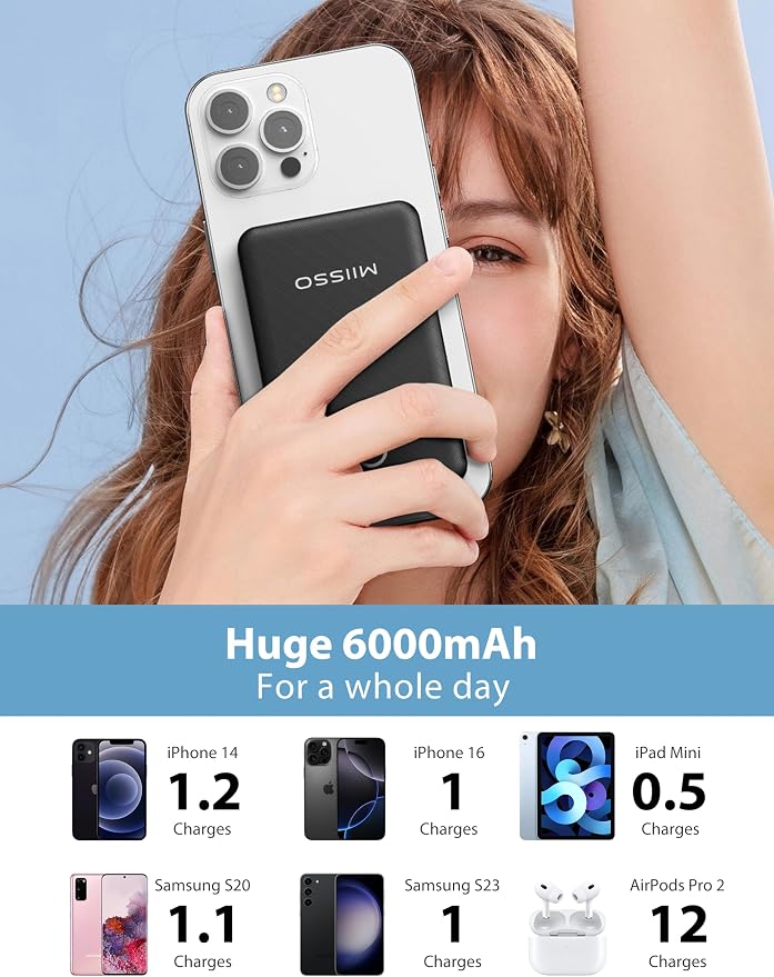 6000mah Ultra Slim Built in Cables Power Bank, Card Size Built in USB C Cords - Image 3