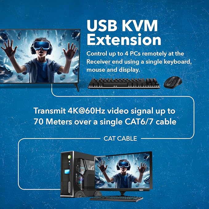 OREI 4x1 KVM 4K HDMI Over Ethernet Extender Switcher Balun Over CAT6/7 Cable - Image 6