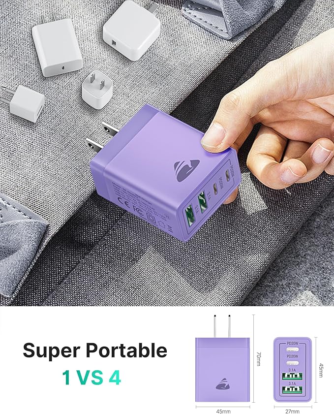 USB C Wall Charger Block 2-Pack, Aiminu 40W 4-Port PD Power Delivery Fast Type - Image 6