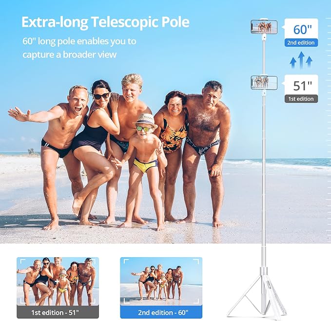 ATUMTEK 60" Selfie Stick Tripod, All in One Extendable Phone Tripod Stand - Image 4