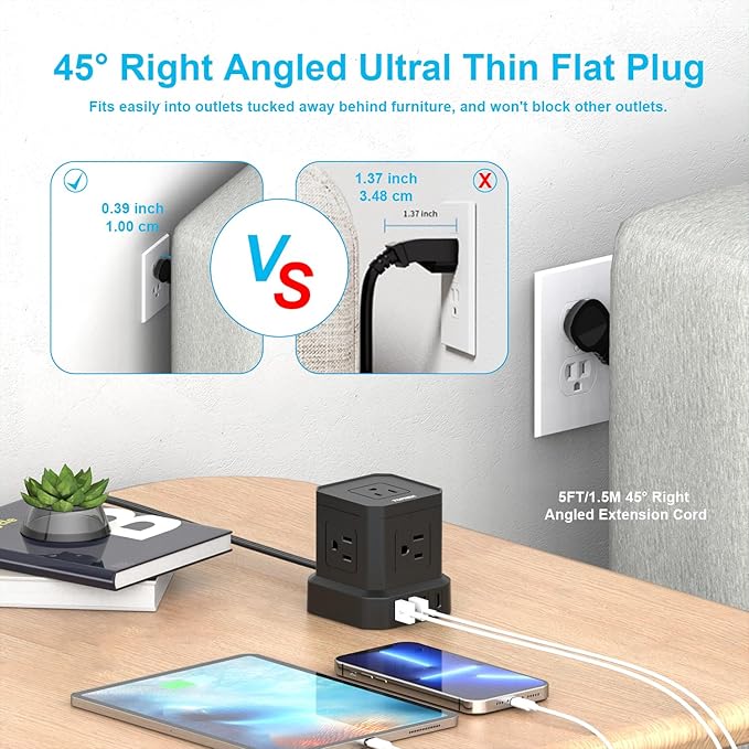 Power Strip with USB, USB C Power Strip with 5 Outlets, 2 USB-C & 2 USB-A - Image 4