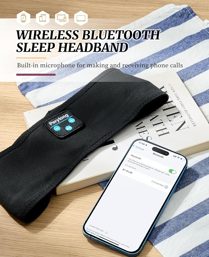 Perytong Sleep Headphones Bluetooth Headband Wireless Headphone Headband - Image 7