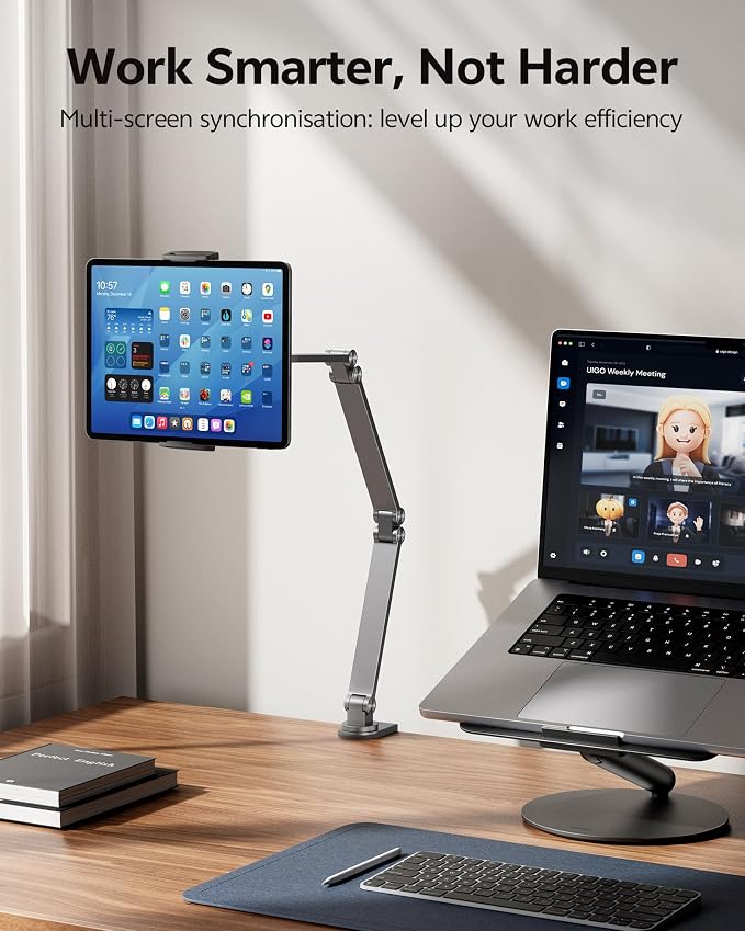 Tablet Stand iPad Phone Holder for Desk, Heavy Duty Aluminum 360° Rotating & - Image 9