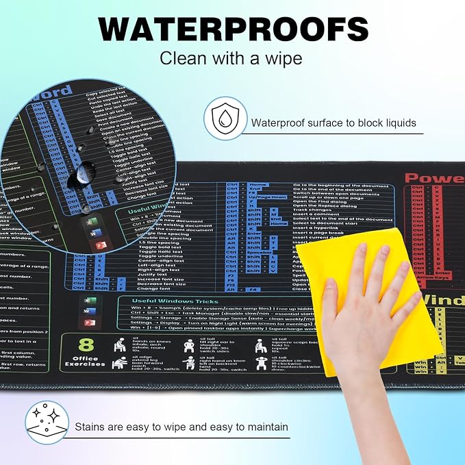 Linoows Office Shortcut Mouse Pad, Extra Large 31.5 x 11.8 Inch Gaming Mouse Mat - Image 5