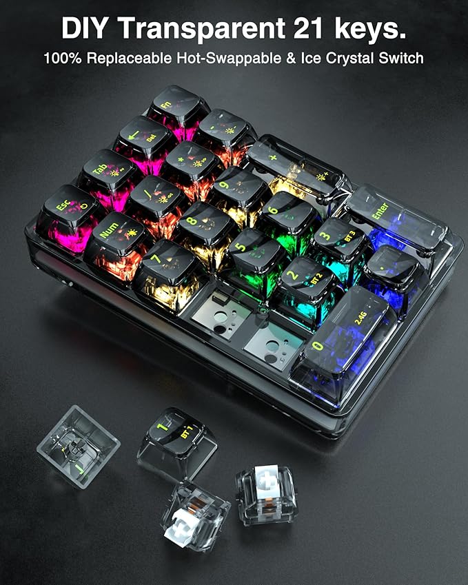 SOLAKAKA K21 RGB Backlit Tri-Mode Transparent Wireless Mechanical Number Pad - Image 4