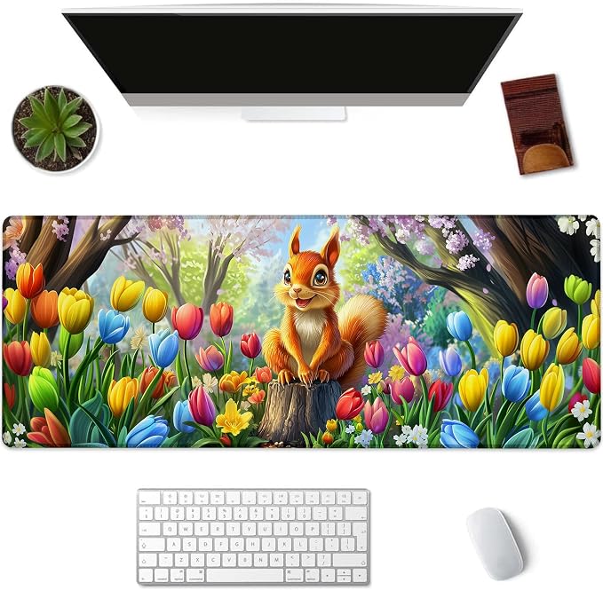 Adorable Squirrel Gaming Mouse Pad, Colorful Tulip Mousepads by Unknown