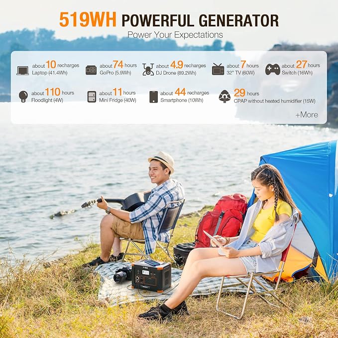 500W Portable Power Station, GRECELL Solar Generator 519Wh Lithium Battery - Image 4