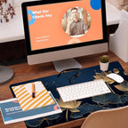 Desk Pad, Luxury Golden Lotus Line Arts Desk Mat, Dark Blue Background Large - Image 5