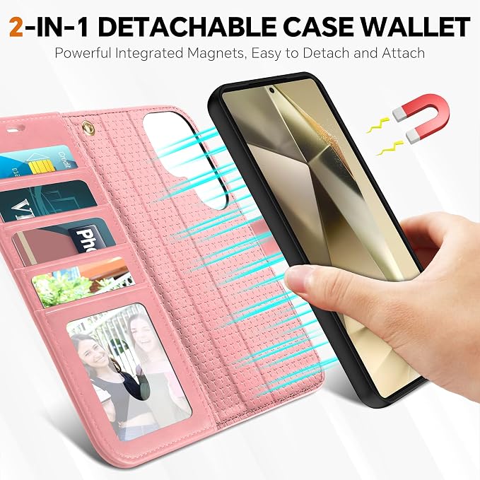 TUCCH Case for Galaxy S25 Ultra, Wrist Strap Magnetic PU Leather Wallet Case - Image 3