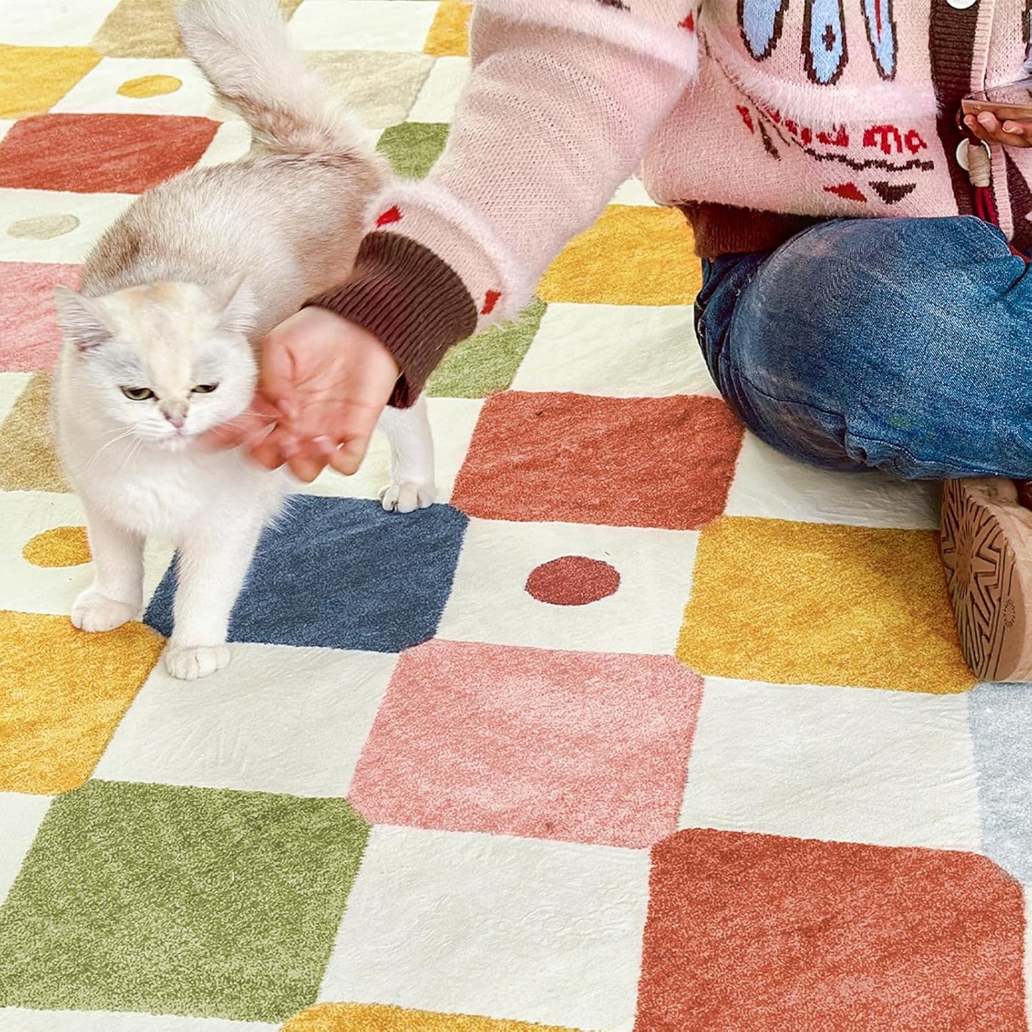 jinchan Kids Rug for Classroom 7ft Radius Corner Washable Area Rug Modern Colorful Quarter Circle Rug Soft Non-Slip Carpet for Nursery Playroom Daycare Reading Nook Living Room Circus on Cream