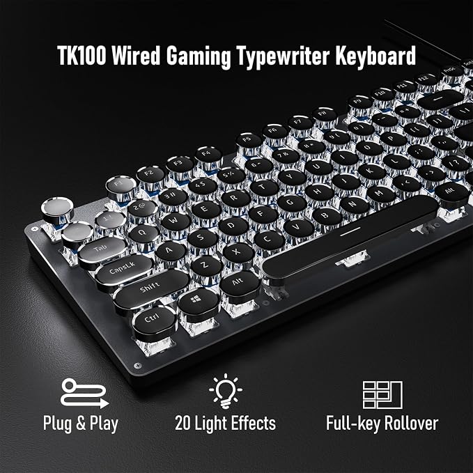 EWEADN TK100 Typewriter Keyboard Wired Mechanical Keyboard, 104 Keys Aesthetic - Image 2