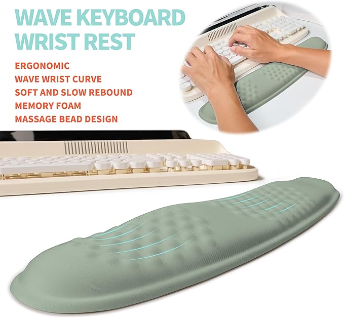 2-in-1 Ergonomic Set, Wave Rise Keyboard Wrist Rest and Massage Bulge Slope - Image 2