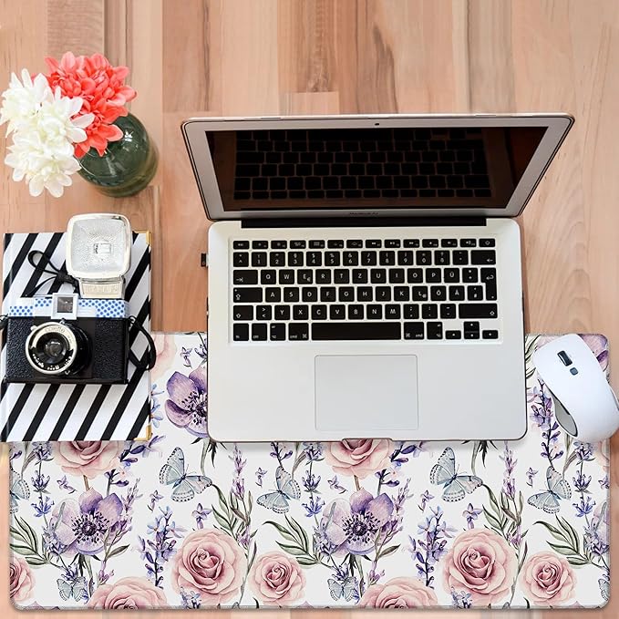 Gaming Desk Pad Large Extra Length Lavender, Roses and Anemone Mouse Pad - Image 6