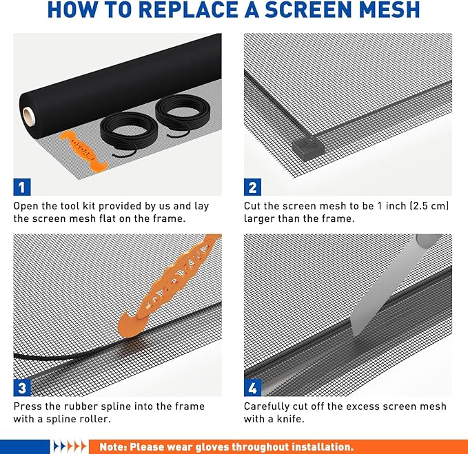MAGZO Window Screen Replacement Mesh Roll, 37.4in × 16.4ft Heavy Duty Upgraded - Image 6