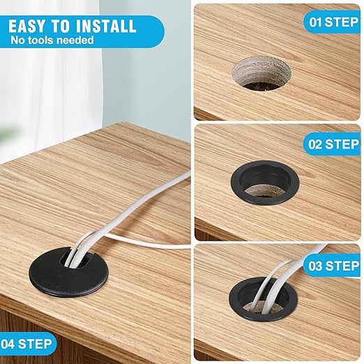 2" Black Desk Grommet, JTemgle Plastic Cable Hole Cover Computer Table Cord - Image 6