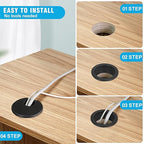 1-1/2" Black Desk Grommet, JTemgle Plastic Cable Hole Cover Computer Table Cord - Image 6