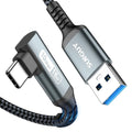 SUNGUY USB C Cable Right Angle 4FT, 10Gbps USB 3.1 Gen 2 to USB C Data Cable by SUNGUY