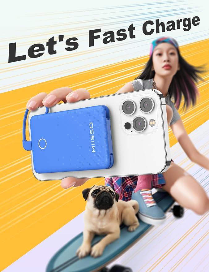 6000mah Ultra Slim Built in Cables Power Bank, Card Size Built in USB C Cords - Image 7