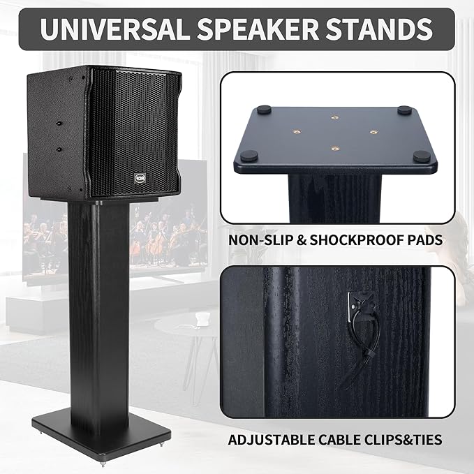 24 Inch Speaker Stands Wood Grain Universal Floor Speaker Stands Pair Heavy - Image 6